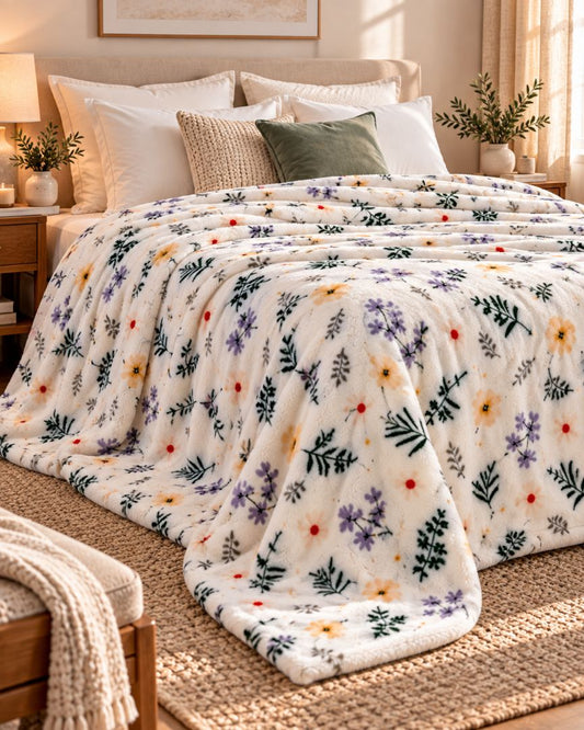 Hélène MOU Fluffy Sofa & Bed Blanket Floral Meadow.