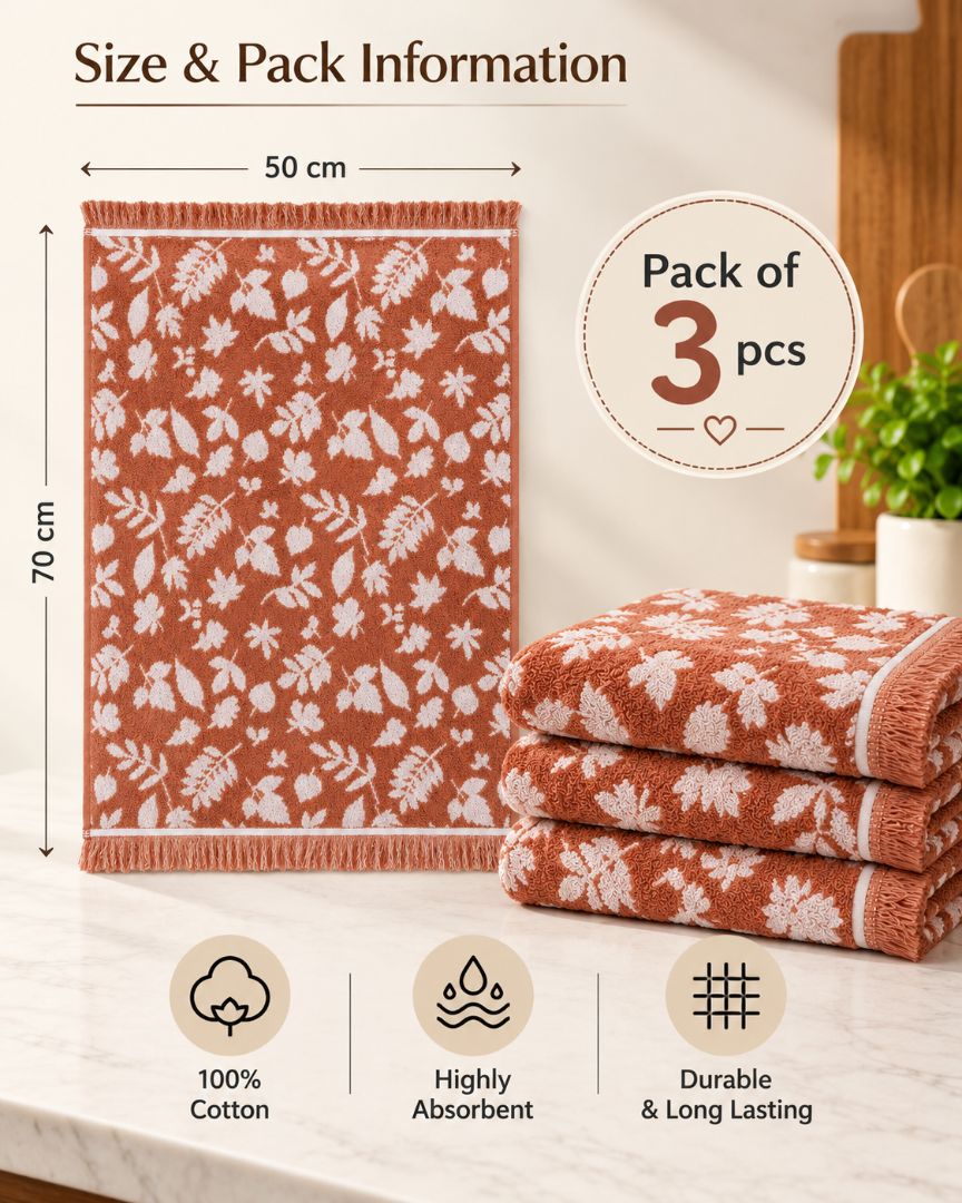 VELOUR TERRY KITCHEN TOWELS SET OF 3 PCS, 100% COTTON , 50X70 CM,