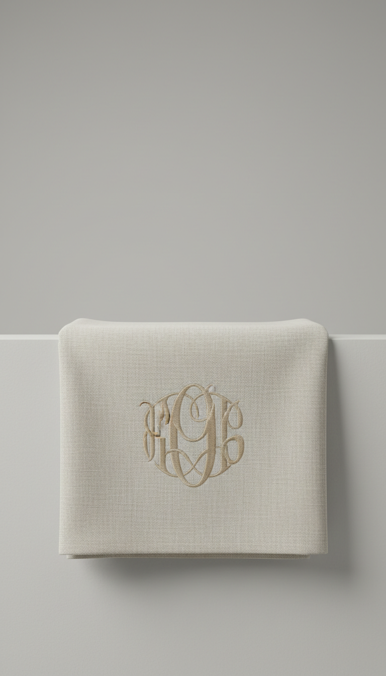 Oat Linen Kitchen Towel with Monogram