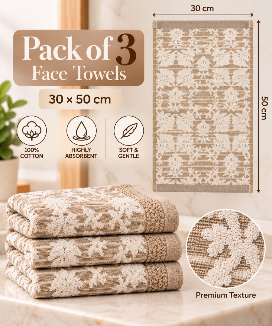 Velour Face towel set of 3 towels, 100%cotton , 30x50cm.