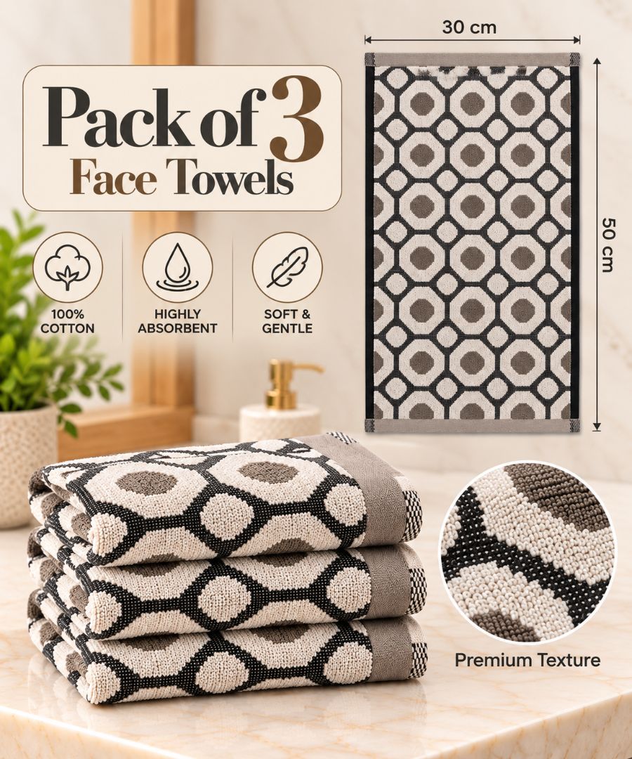 Velour Face towel set of 3 towels, 100%cotton , 30x50cm.