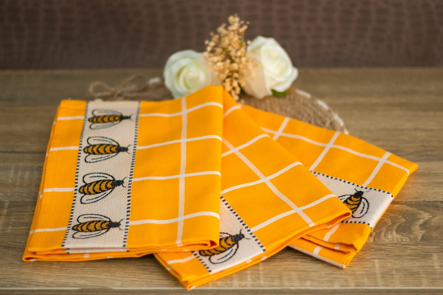 YELLOW BEE KITCHEN TOWELS SET OF 3 PCS, 100% COTTON , 50X70 CM