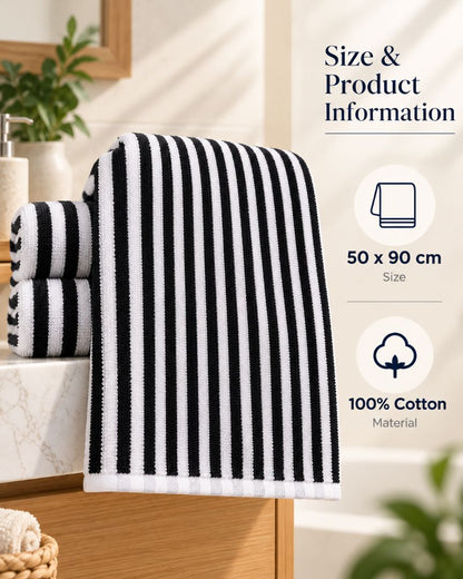 Premium Bath towel 50x90 cm , 100% cotton,Black&White Striped.