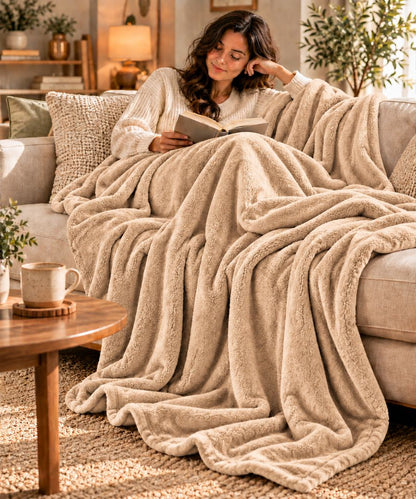 Hélène MOU Fluffy Sofa & Bed Blanket beige.