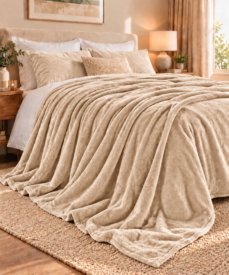 Hélène MOU Fluffy Sofa & Bed Blanket beige.
