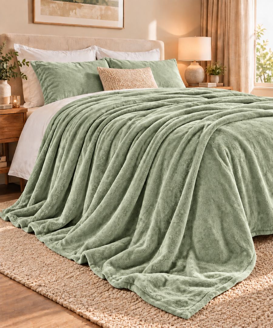 Hélène MOU Fluffy Sofa & Bed Blanket light green.