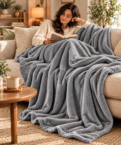 Hélène MOU Fluffy Sofa & Bed Blanket grey.
