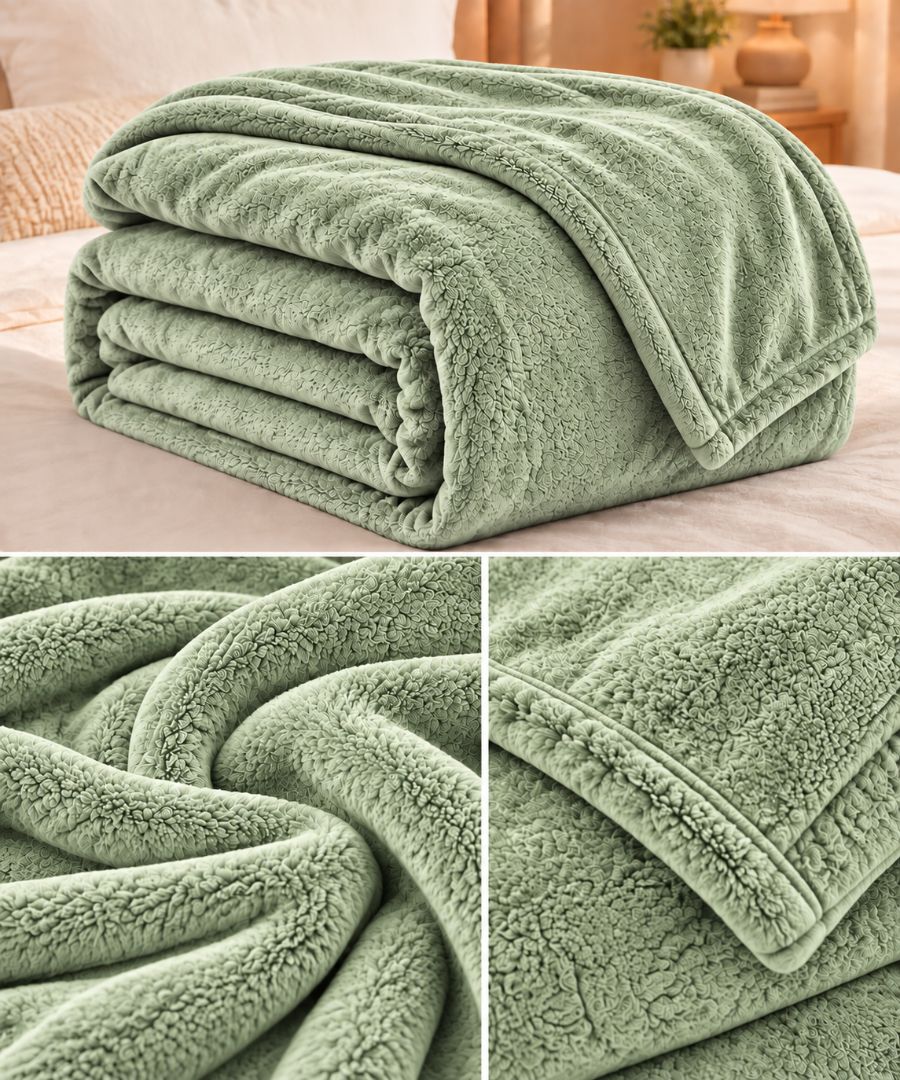 Hélène MOU Fluffy Sofa & Bed Blanket light green.