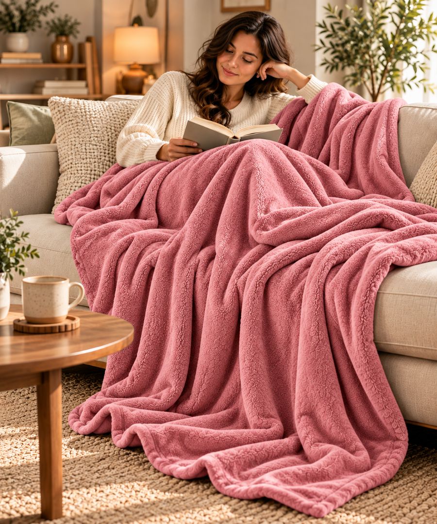 Hélène MOU Fluffy Sofa & Bed Blanket pink.