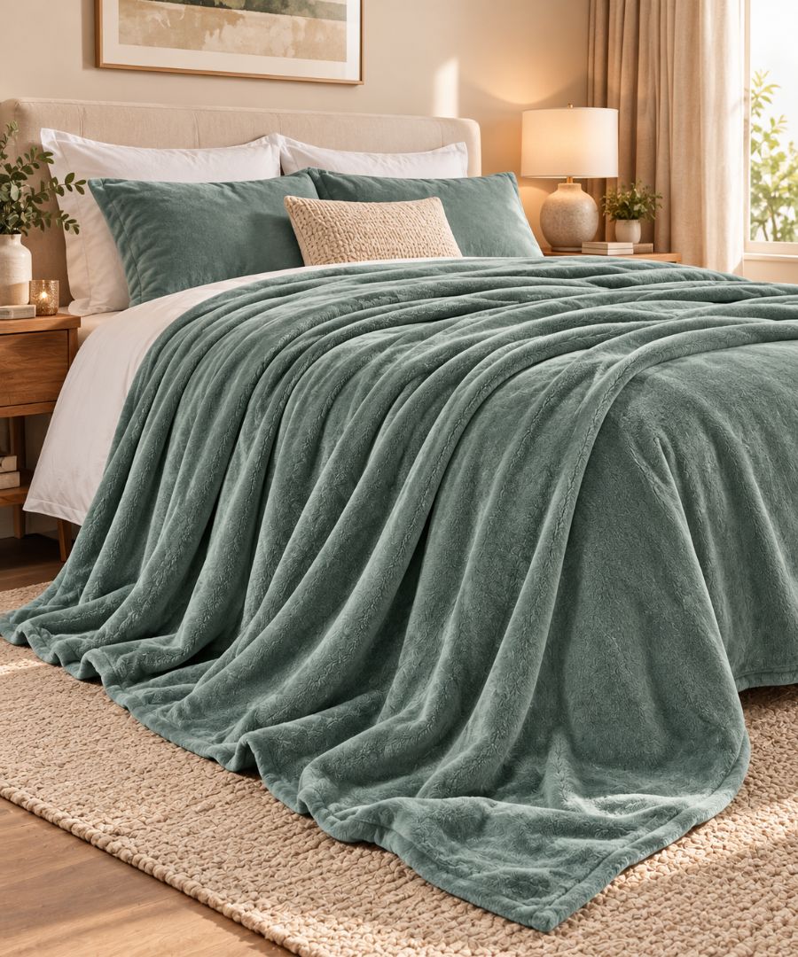 Hélène MOU Fluffy Sofa & Bed Blanket sage green.