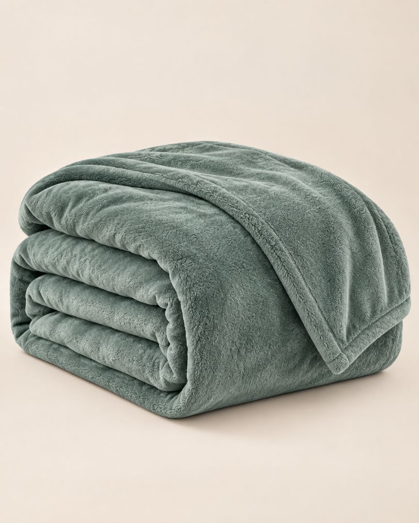 Hélène MOU Fluffy Sofa & Bed Blanket sage green.