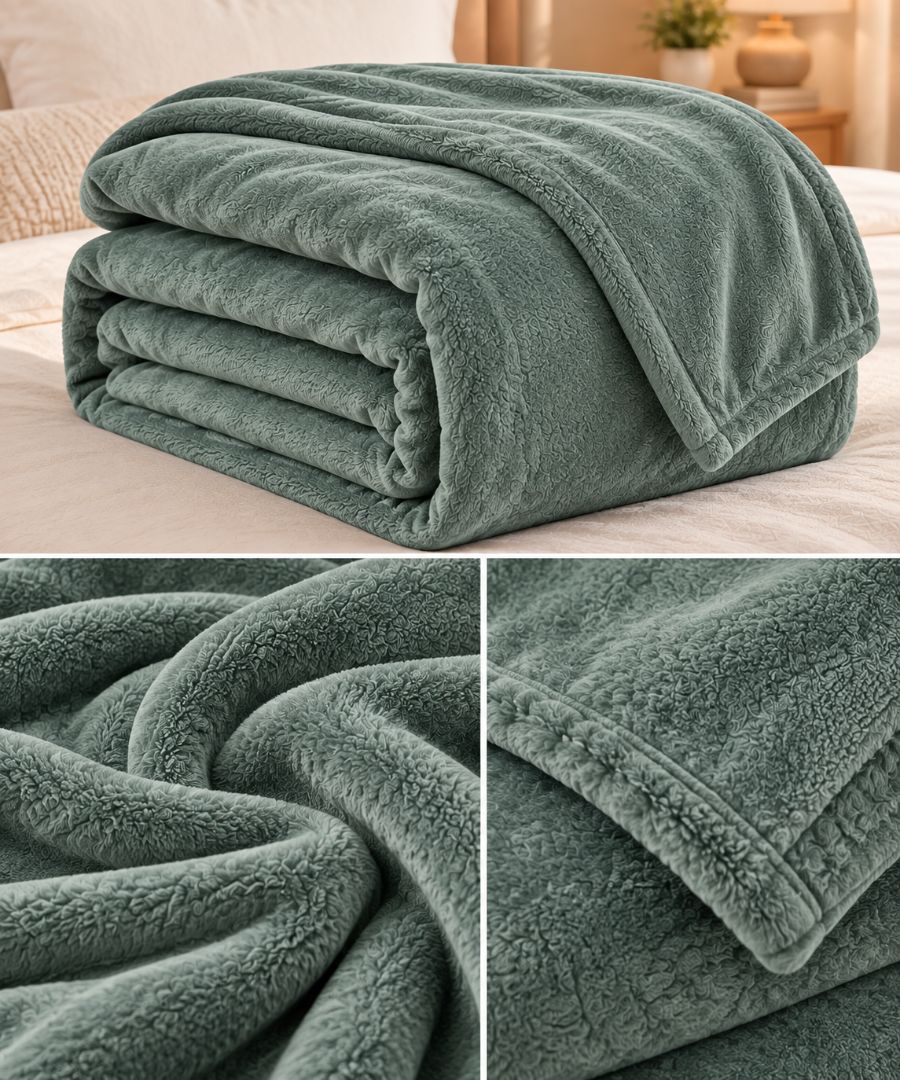 Hélène MOU Fluffy Sofa & Bed Blanket sage green.