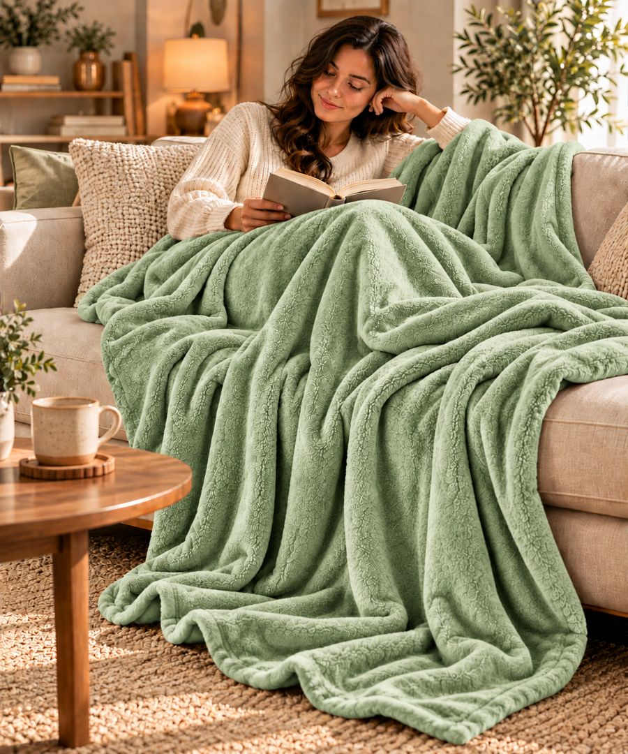 Hélène MOU Fluffy Sofa & Bed Blanket light green.