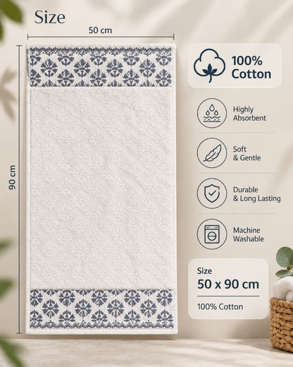 Premium Bath towel 50x90 cm , 100% cotton,Floral Borders.