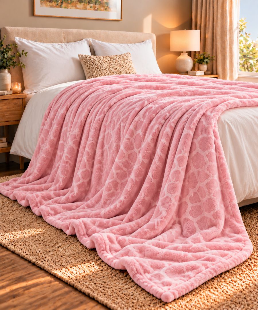 Hélène MOU Fluffy Sofa & Bed Blanket Pink Giraffe Blanket.