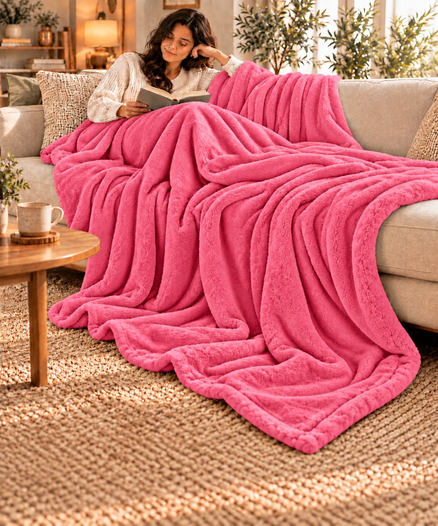 Hélène MOU Fluffy Sofa & Bed Blanket Rose.