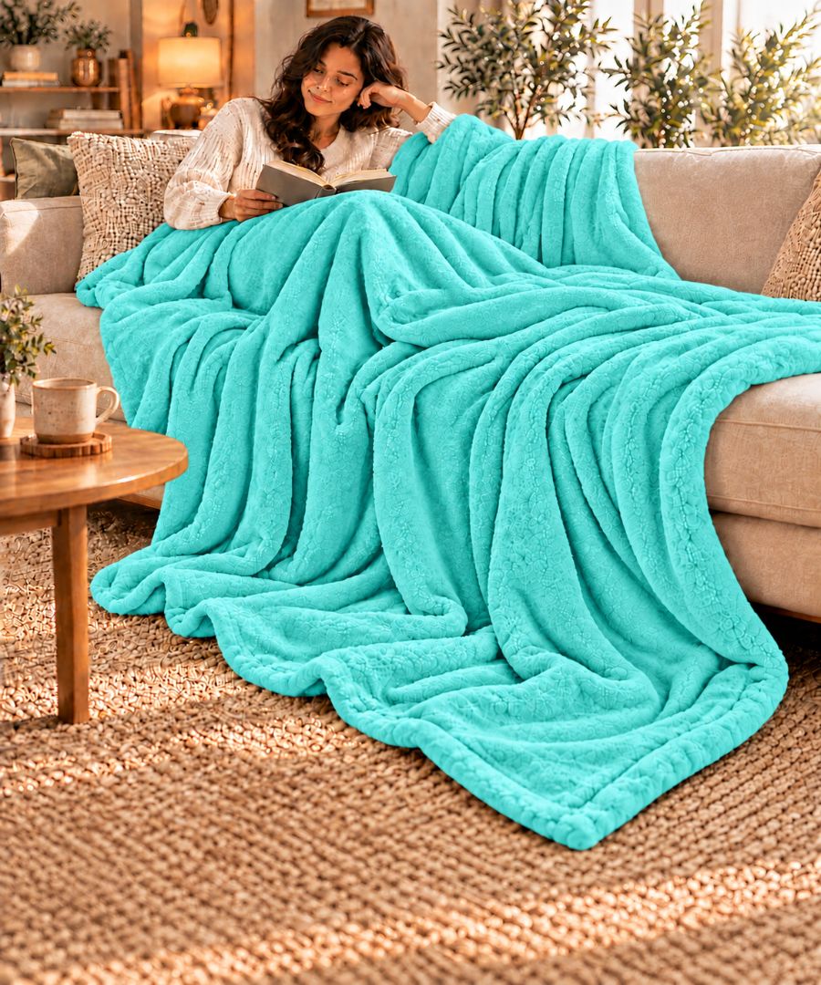 Hélène MOU Fluffy Sofa & Bed Blanket Turquoise.