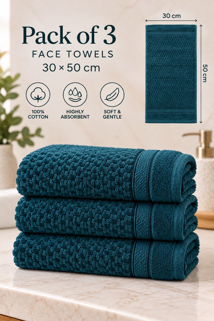 Velour Face towel set of 3 towels, 100%cotton , 30x50cm.