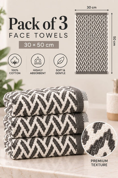 Velour Face towel set of 3 towels, 100%cotton , 30x50cm.