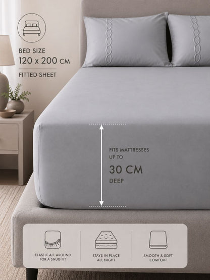 Premium Quality Fitted Sheet and Embroidered Pillowcase Set of 3 Pcs size 2 pillow cases size 50x70 cm , 120x200 cm.