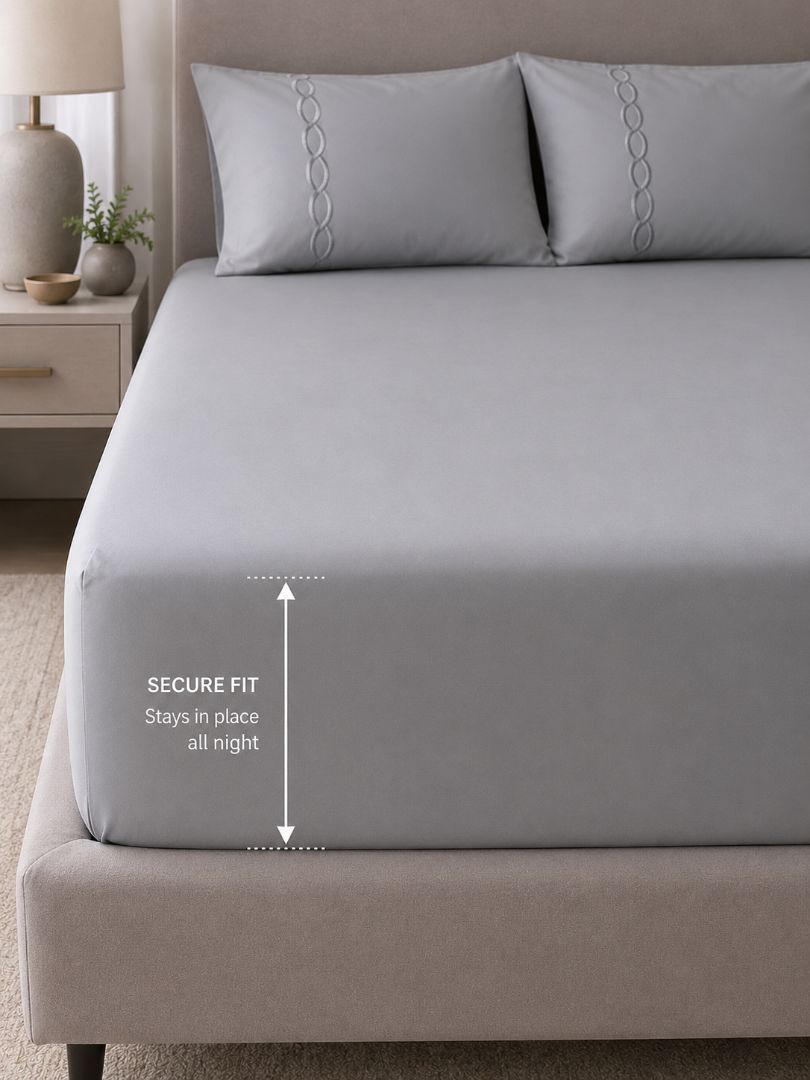 Premium Quality Fitted Sheet and Embroidered Pillowcase Set of 3 Pcs size 2 pillow cases size 50x70 cm , 120x200 cm.