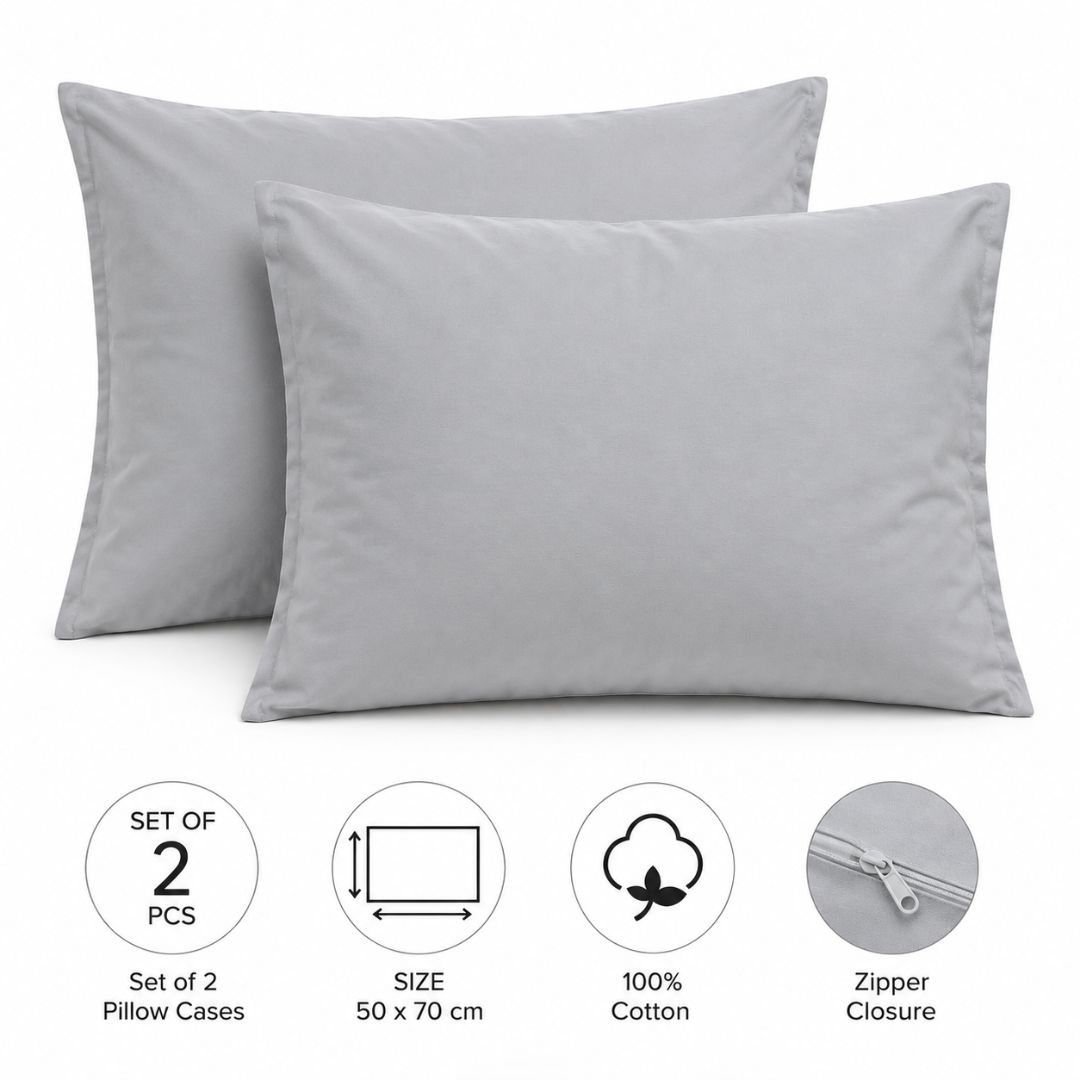 Set of 2 Zipper Pillowcases – 100% Cotton – 50×70 cm.