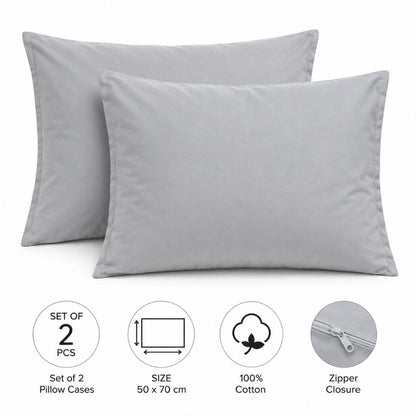 Set of 2 Zipper Pillowcases – 100% Cotton – 50×70 cm.