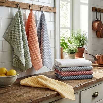 SET OF 3 PCS KITCHEN TOWELS , 100% COTTON , 50X70 CM (Orange)