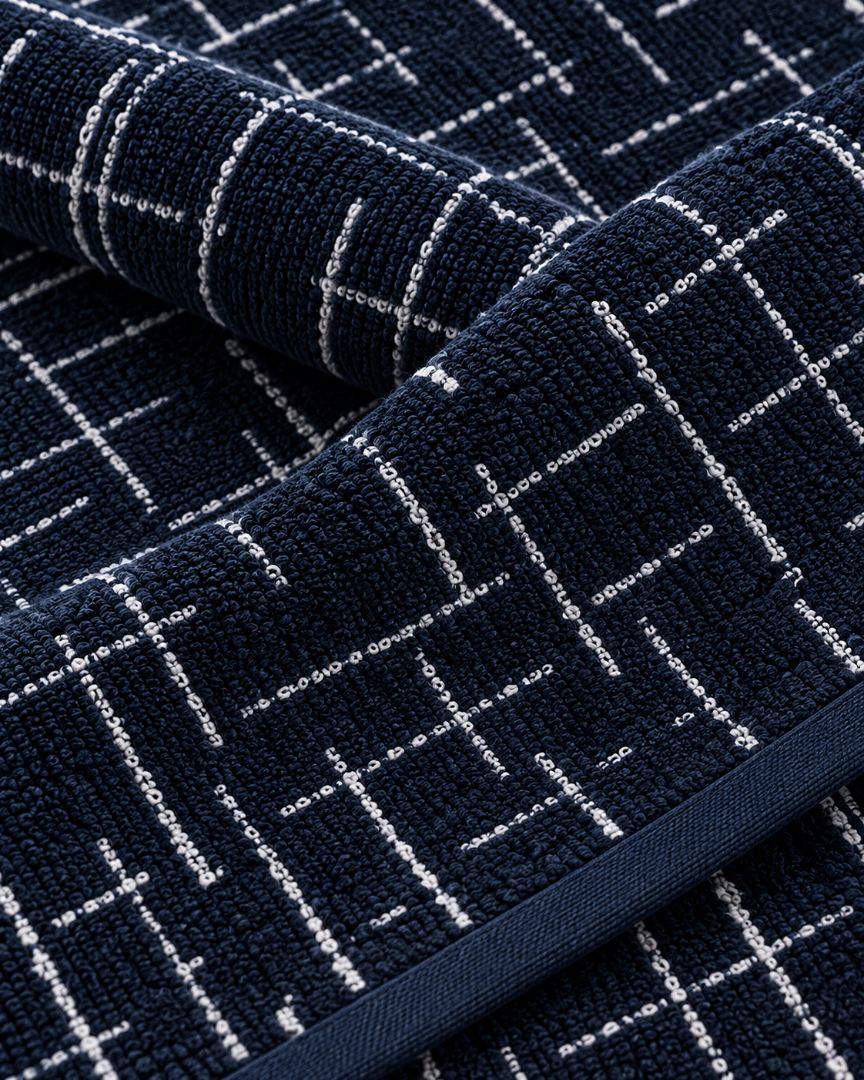 Premium Bath towel 50x90 cm , 100% cotton,Navy Blue Geometric Grid.