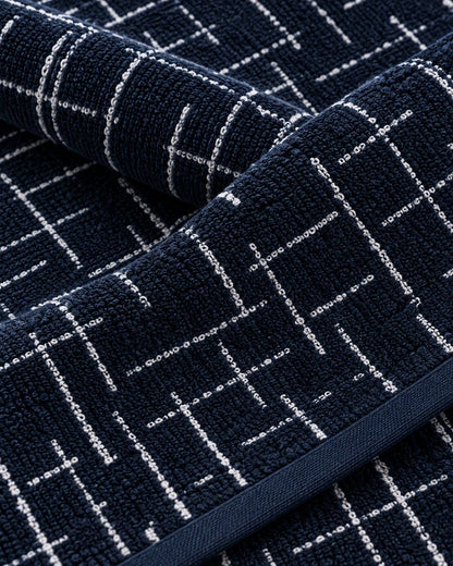 Premium Bath towel 50x90 cm , 100% cotton,Navy Blue Geometric Grid.