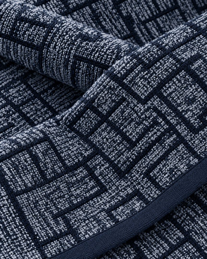 Premium Bath towel 50x90 cm , 100% cotton,Navy Geometric Grid.