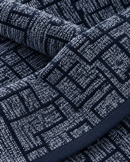 Premium Bath towel 50x90 cm , 100% cotton,Navy Geometric Grid.