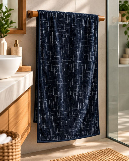 Premium Bath towel 50x90 cm , 100% cotton,Navy Blue Geometric Grid.