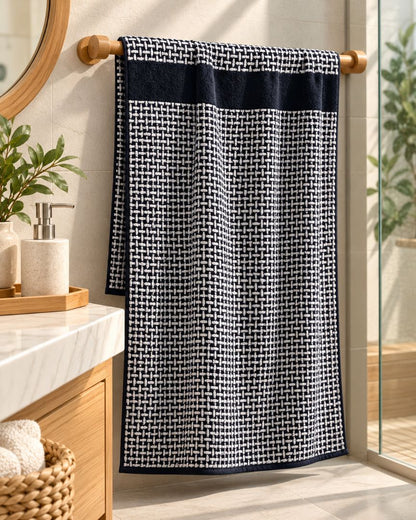 Premium Bath towel 90x170cm , 100% cotton,Navy&White Woven .