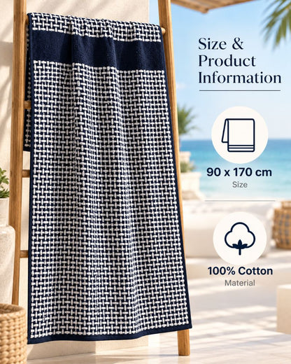 Premium Bath towel 90x170cm , 100% cotton,Navy&White Woven .