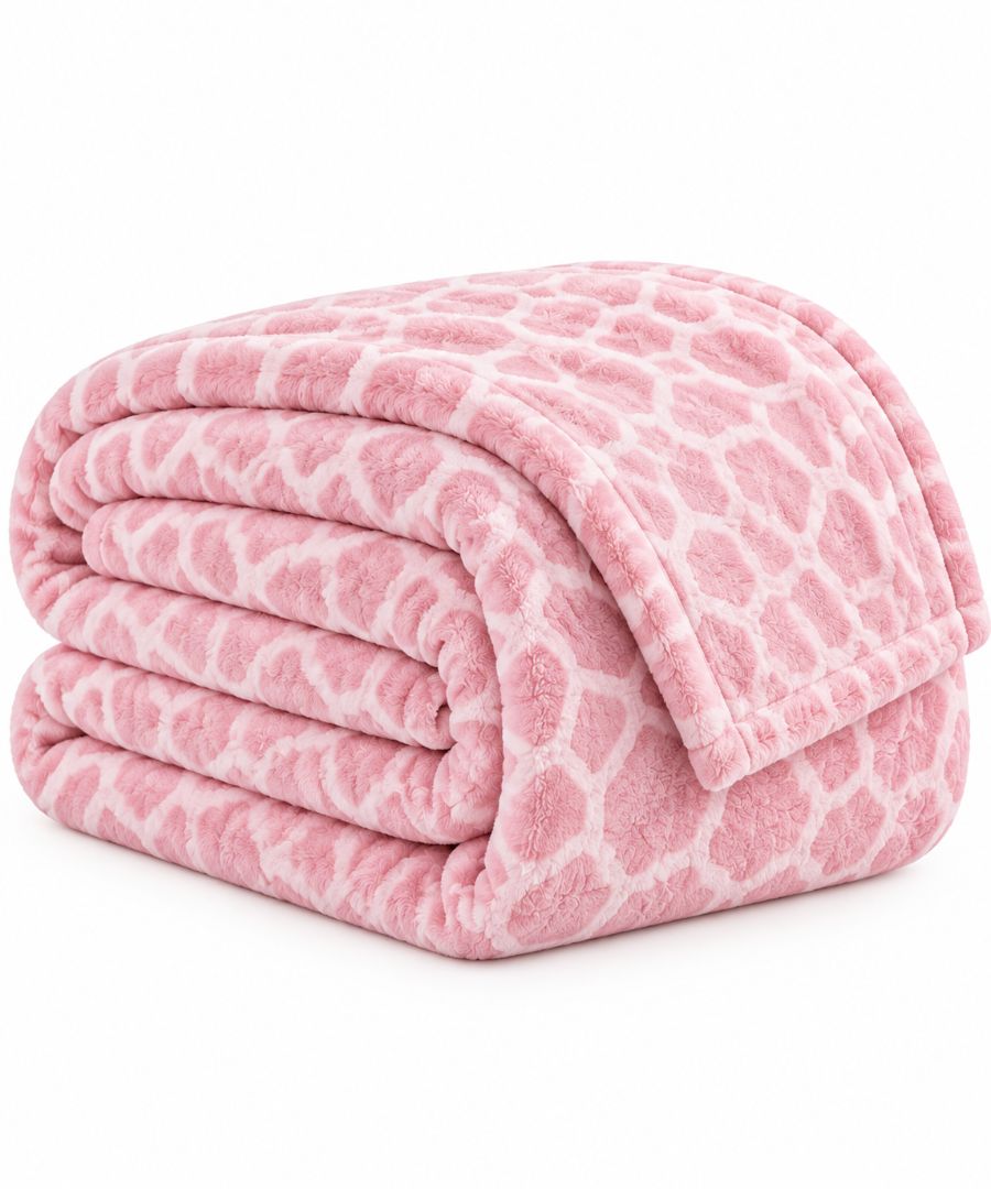 Hélène MOU Fluffy Sofa & Bed Blanket Pink Giraffe Blanket.
