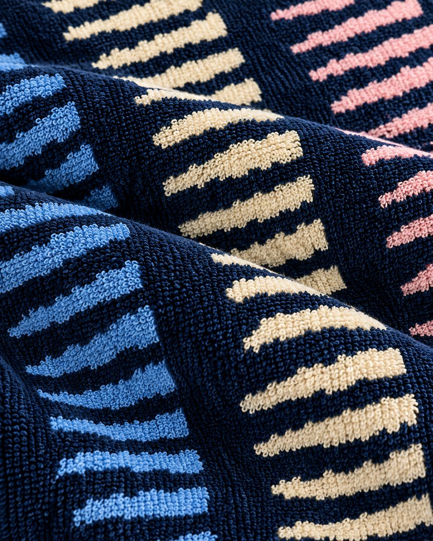Premium Bath towel 50x90 cm , 100% cotton,Navy Wavy Stripe.