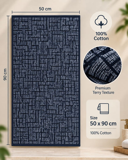 Premium Bath towel 50x90 cm , 100% cotton,Navy Geometric Grid.