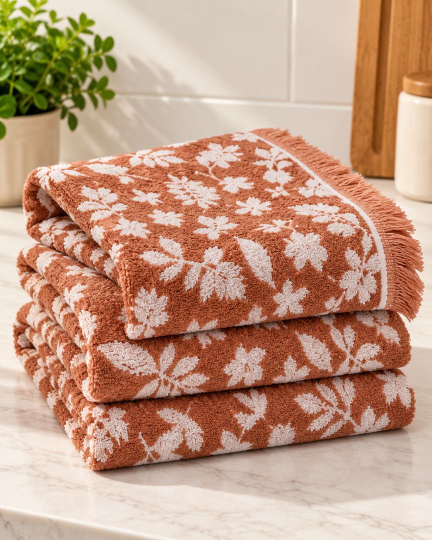 VELOUR TERRY KITCHEN TOWELS SET OF 3 PCS, 100% COTTON , 50X70 CM,