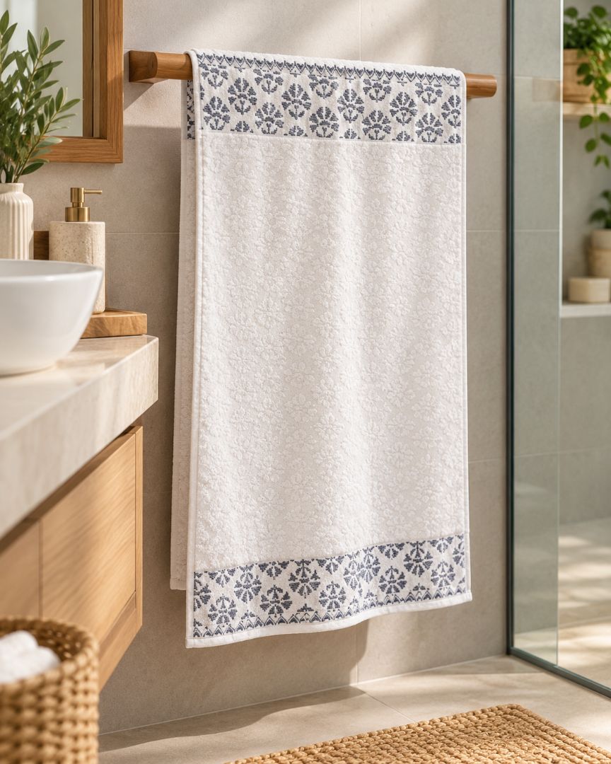 Premium Bath towel 50x90 cm , 100% cotton,Floral Borders.
