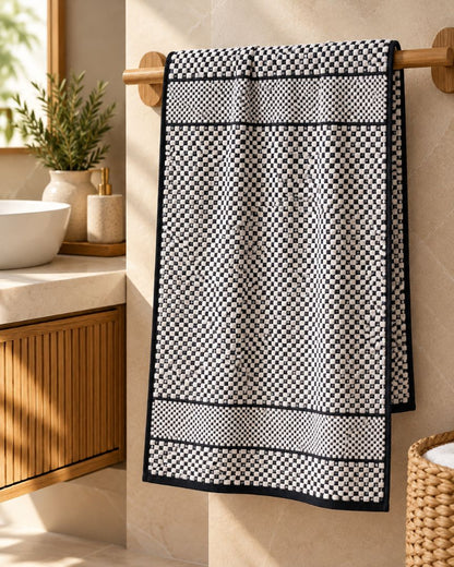 Premium Bath towel 50x90 cm , 100% cotton,Black&White Checkerd.