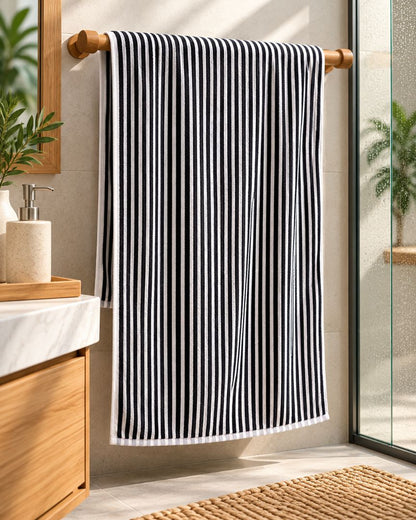 Premium Bath towel 50x90 cm , 100% cotton,Black&White Striped.