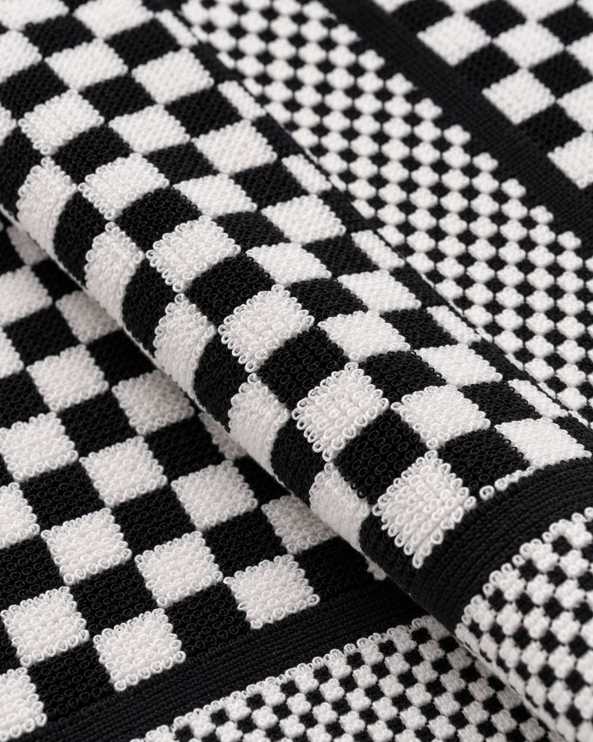 Premium Bath towel 50x90 cm , 100% cotton,Black&White Checkerd.