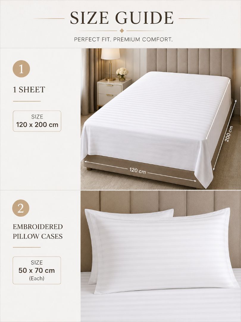 Premium Quality Fitted Sheet and Pillowcase Set of 3 Pcs size 2 pillow cases size 50x70 cm , 120x200 cm.