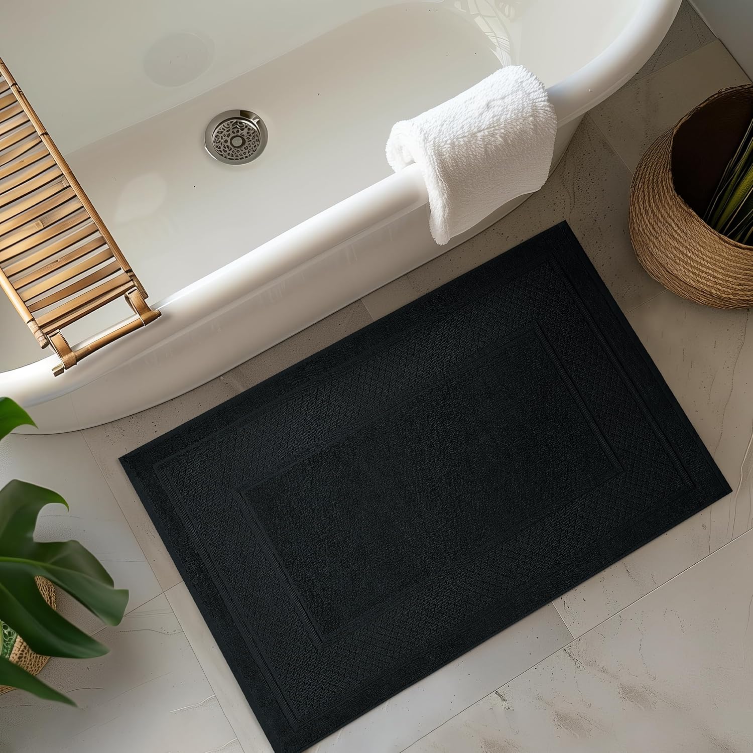 Helene MOU Bath Mat Towel - 100% Cotton 1 Pc Absorbent Bathmat - Quick Dry Bath Mats for Bathrooms, 50 x 70 cm