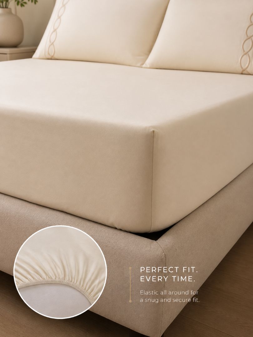 Premium Quality Fitted Sheet and Embroidered Pillowcase Set of 3 Pcs size 2 pillow cases size 50x70 cm , 120x200 cm.