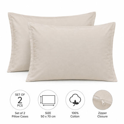 Set of 2 Zipper Pillowcases – 100% Cotton – 50×70 cm.