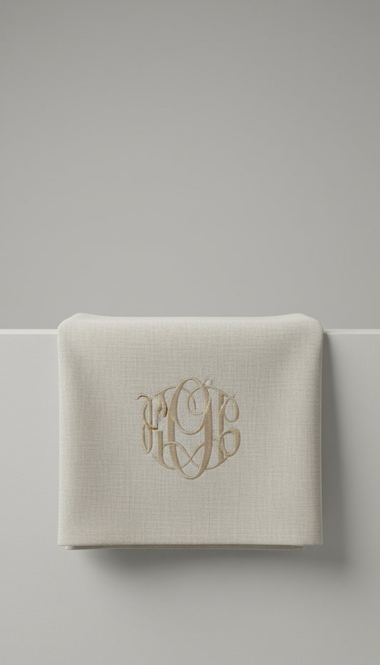 Oat Linen Kitchen Towel with Monogram