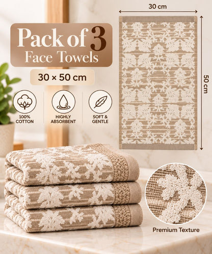 Velour Face towel set of 3 towels, 100%cotton , 30x50cm.