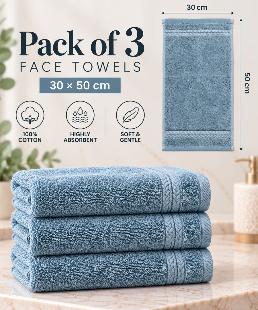 Velour Face towel set of 3 towels, 100%cotton , 30x50cm.
